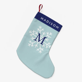 ブルースノーフレークモノグラムの スモールクリスマスストッキング