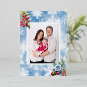 ブルースノーフレークレッドベリークリスマスグリーティング 箔シーズンカード (立ち正面)