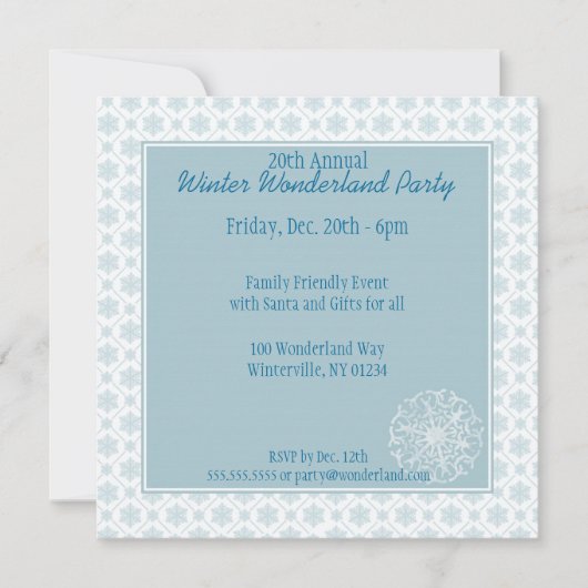 ブルースノーフレークワンダーランドパーティの招待状 招待状 (正面)