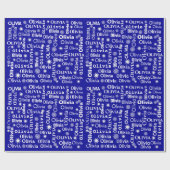 ブルースノーフレーク付きオリビア名前をカスタムする ラッピングペーパー (フラット)