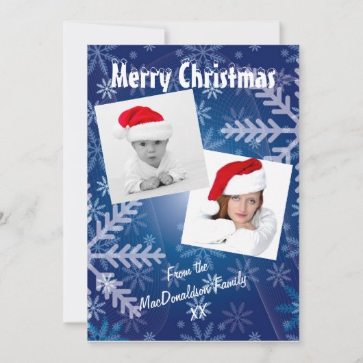ブルースノーフレーク写真テンプレートクリスマス シーズンカード (正面)