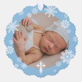 ブルースノーフレーク写真冬バプテスマありがとう オーナメントカード (正面)