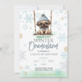 ブルースノーフレーク冬のオーネダーランド1st誕生日 招待状 (正面)