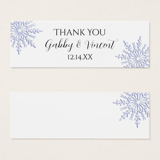 ブルースノーフレーク冬の結婚式ありがとうメッセージカード (正面&裏面)