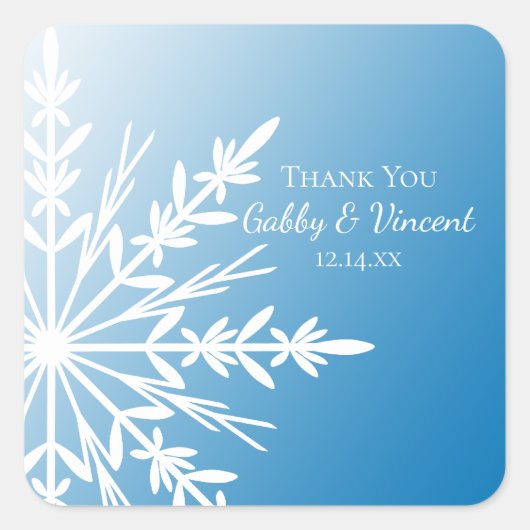 ブルースノーフレーク冬の結婚式ありがとうメッセージカード スクエアシール (正面)