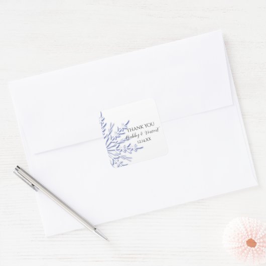 ブルースノーフレーク冬の結婚式ありがとうメッセージカード スクエアシール (封筒)