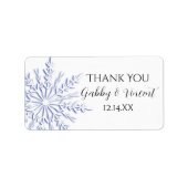 ブルースノーフレーク冬の結婚式ありがとうメッセージカード ラベル (正面)