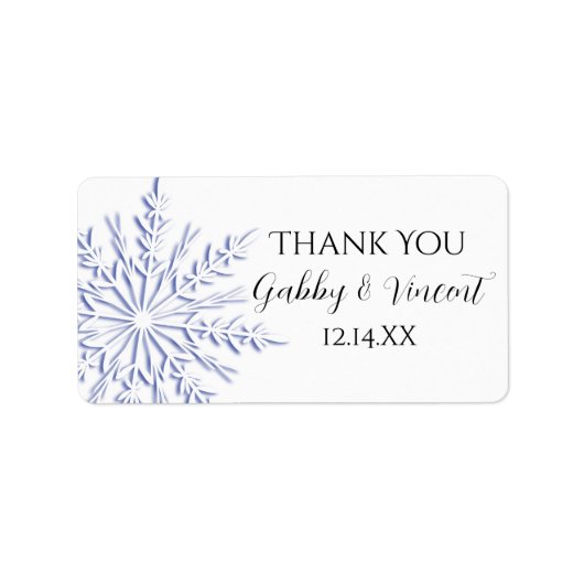 ブルースノーフレーク冬の結婚式ありがとうメッセージカード ラベル (正面)