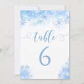 ブルースノーフレーク冬の結婚式のテーブル番号 招待状 (正面)