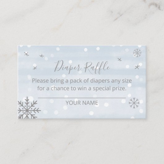 ブルースノーフレーク冬の赤ちゃんシャワーおむつラッフル エンクロージャーカード (正面)