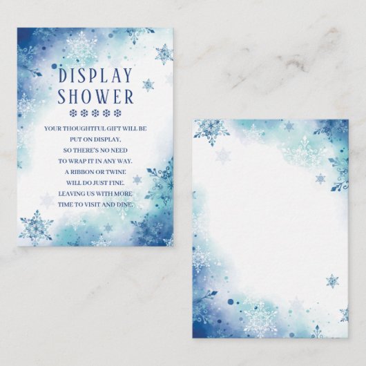 ブルースノーフレーク冬の赤ちゃんシャワー表示シャワー エンクロージャーカード (正面/裏面)