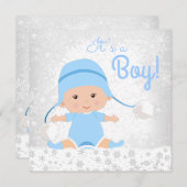 ブルースノーフレーク冬ワンダーランドベビースシャワー 招待状 (正面/裏面)