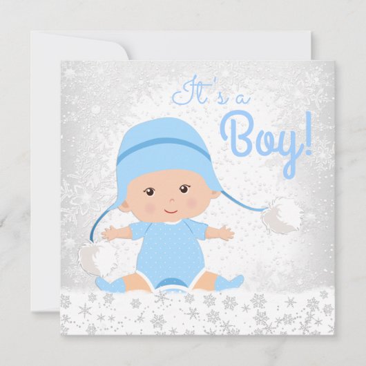 ブルースノーフレーク冬ワンダーランドベビースシャワー 招待状 (正面)