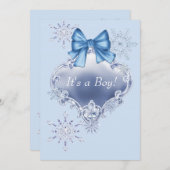 ブルースノーフレーク冬ワンダーランドベビースシャワー 招待状 (正面/裏面)