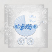 ブルースノーフレーク冬ワンダーランドベビースシャワー 招待状 (正面/裏面)