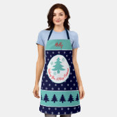 ブルースノーフレーク模様オールオーバープリントエプロン エプロン (着用した状態)
