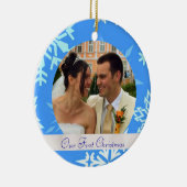 ブルースノーフレーク私たちの初めてのクリスマス写真オーナメント セラミックオーナメント (右)