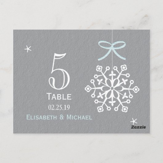 ブルースノーフレーク結婚式レセプションテーブル番号カード ポストカード (裏面)