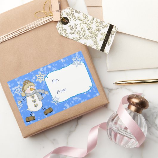 ブルースノーフレーク雪だるまクリスマスプレゼントラベル 長方形シール (ギフト)