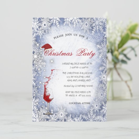 ブルースノーフレーク、ガラス、企業のクリスマスパーティー 招待状 (スタンド正面)