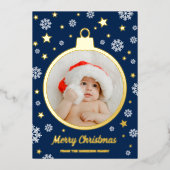 ブルースノーフレーク&金ゴールドスターズメリークリスマスボードブル 箔シーズンカード (正面)