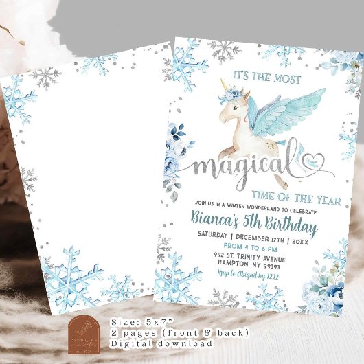 ブルースノーマジカルユニコーンウィンター誕生日 招待状