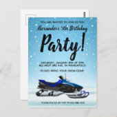 ブルースノーモービル冬の誕生日パーティーはがき ポストカード (正面/裏面)