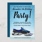 ブルースノーモービル冬の誕生日パーティーへの招待 招待状 (正面/裏面)