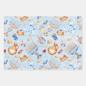 ブルースハヌカーハヌカー（ユダヤ教の祭り）ウォーターカラーパターン（ユダヤ教）メノラー ラッピングペーパーシート (正面3)