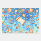 ブルースハヌカーハヌカー（ユダヤ教の祭り）ウォーターカラーパターン（ユダヤ教）メノラー ラッピングペーパーシート (正面)