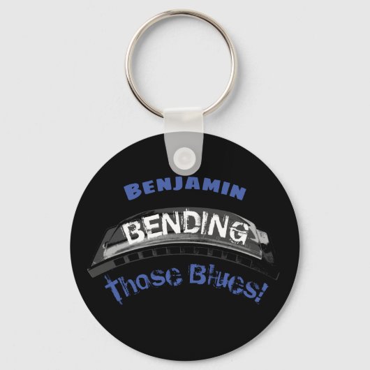 ブルースハーモニカプレーヤー曲げユーモアミュージシャン キーホルダー (正面)