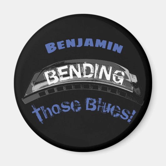 ブルースハーモニカプレーヤー曲げユーモアミュージシャン マグネット (正面)