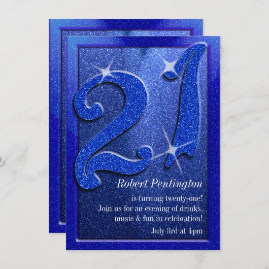 ブルースパークリー21歳の誕生日パーティの招待状 招待状 (正面/裏面)