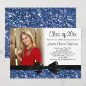 ブルースパークルに見えるリボン写真卒業式 招待状 (正面/裏面)