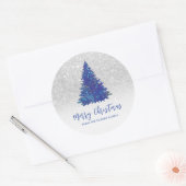 ブルースパークルグリッターダストクリスマスツリー ラウンドシール (封筒)