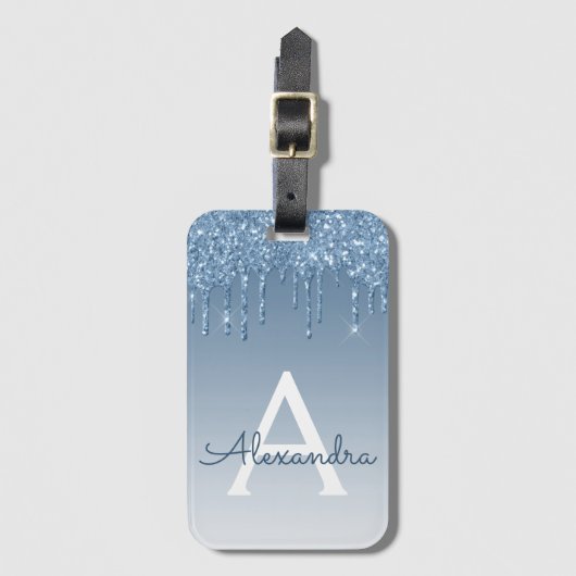 ブルースパークルグリッターモノグラム名 ラゲッジタグ (正面縦)