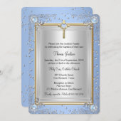 ブルースパークルジュエルバプテスマ《キリスト教》洗礼式や命名式金ゴールド2 招待状 (正面/裏面)