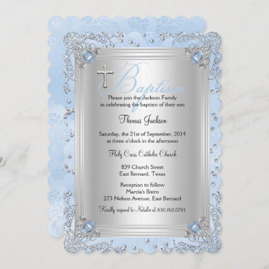 ブルースパークルジュエルバプテスマ《キリスト教》洗礼式や命名式2 招待状 (正面/裏面)