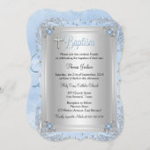 ブルースパークルジュエルバプテスマ《キリスト教》洗礼式や命名式 招待状 (正面/裏面)
