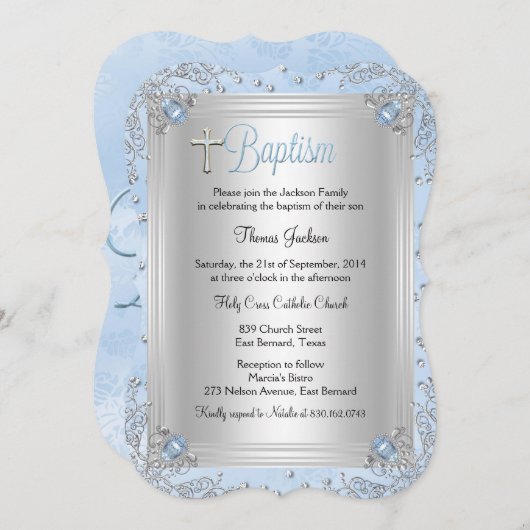 ブルースパークルジュエルバプテスマ《キリスト教》洗礼式や命名式 招待状 (正面/裏面)