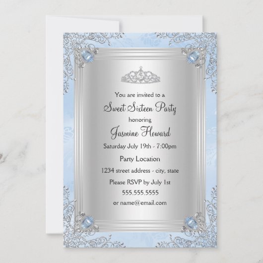ブルースパークルジュエル&ティアラスウィート16招待状 招待状 (正面)