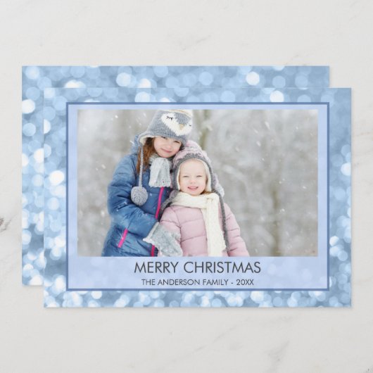 ブルースパークルスノー《写真》ぼけ味クリスマスファミリー写真 シーズンカード (正面/裏面)
