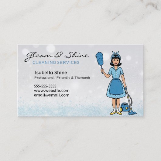 ブルースパークルズレトロクリーナー清掃女性サービス 名刺 (正面)