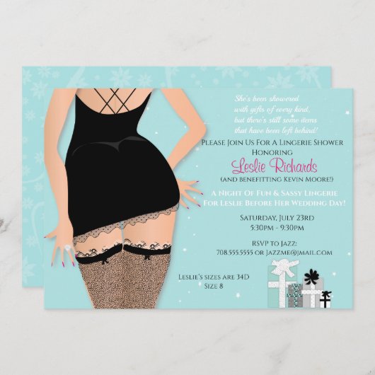 ブルースパークルランジェリーブライダルシャワー招待 招待状 (正面/裏面)