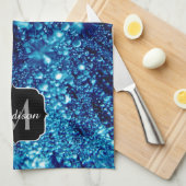 ブルースパークル抽象芸術凍っていバブルMonogram キッチンタオル (四つ折り)