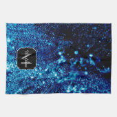 ブルースパークル抽象芸術凍っていバブルMonogram キッチンタオル (横)