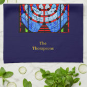 ブルースパーソナライズされたレッズイエローハヌカー キッチンタオル (折り畳み)