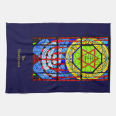 ブルースパーソナライズされたレッズイエローハヌカー キッチンタオル (横)