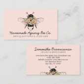 ブルースピンクかわいいハートフローラアピラルハニービー 名刺 (正面/裏面)