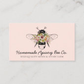 ブルースピンクかわいいハートフローラアピラルハニービー 名刺 (正面)